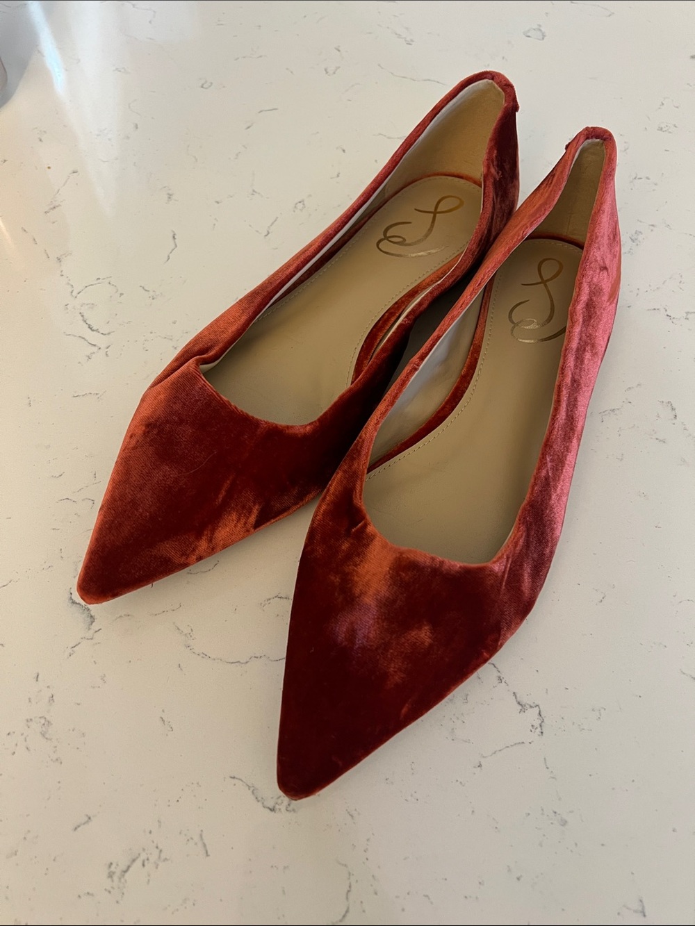 Sam Edelman Pointed Velvet Flats in Rust